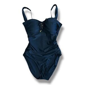 Bleu Rod Beattie Black One Piece Swimsuit Women’s Size 8‎ Ruched Lace Up Bust